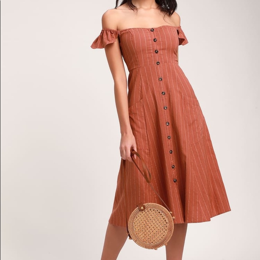 Lulu’s Rusty Rose Off-the-Shoulder Dress